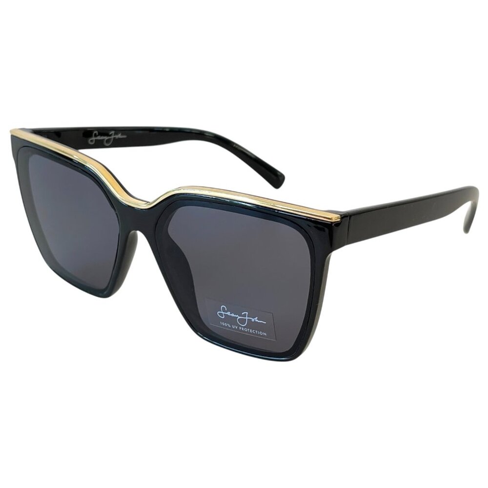 New Sean John Women's Black & Gold Designer Style Sunglasses Dark Grey UV Lenses